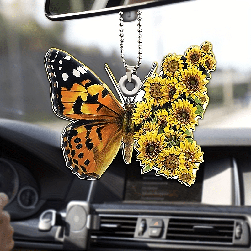 Butterfly Sunflower Letter Car Rearview Mirror Pendant: A Stylish Couple Gift for Fashionable Decoration