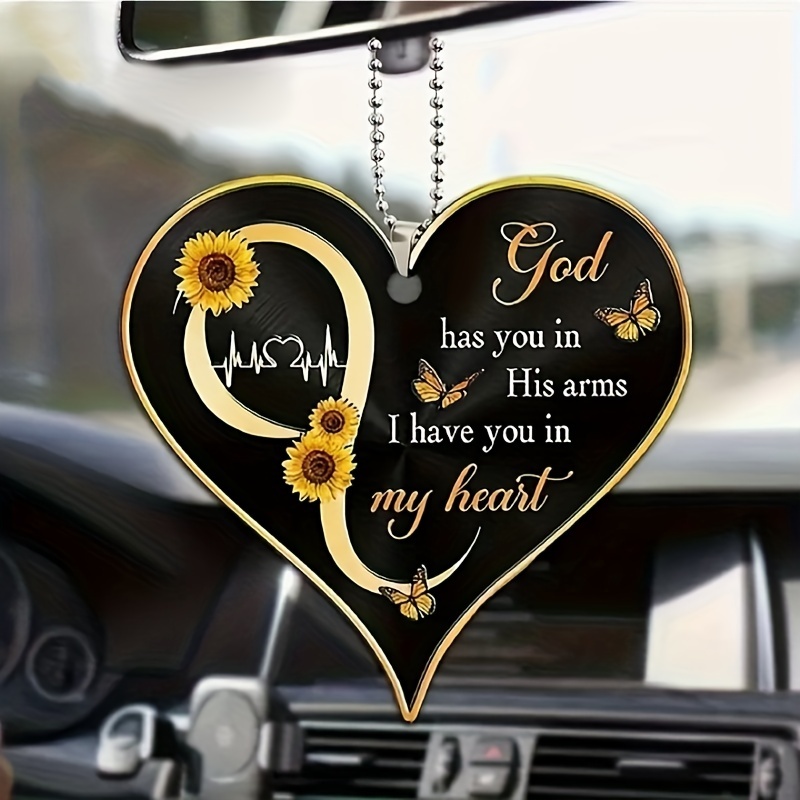 1pc Love Sunflower Butterfly Car Rearview Mirror Decorative Pendant Keychain Accessories Car Interior Accessories Women Couple Gift