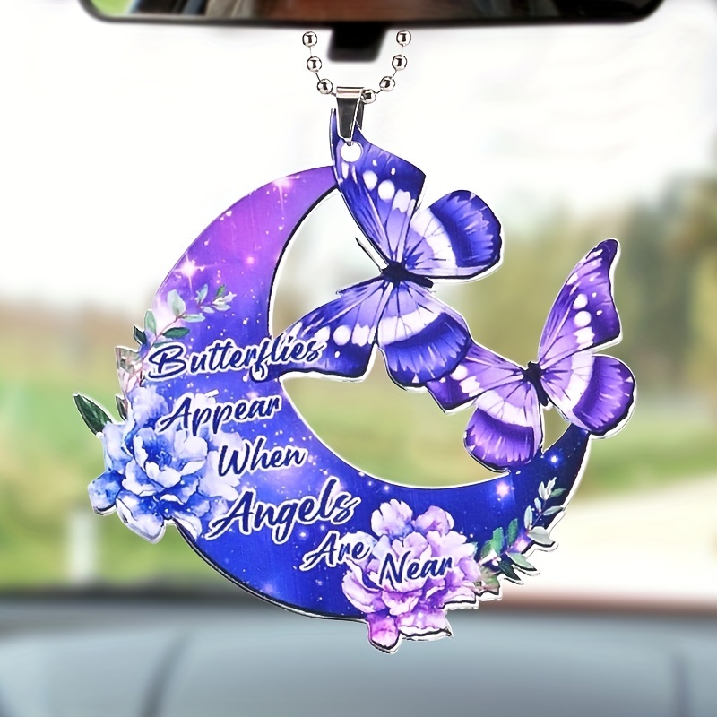 Luxurious Purple Butterfly Moon Pendant Car Rearview Mirror Accessory - Perfect Gift for Someone Special!