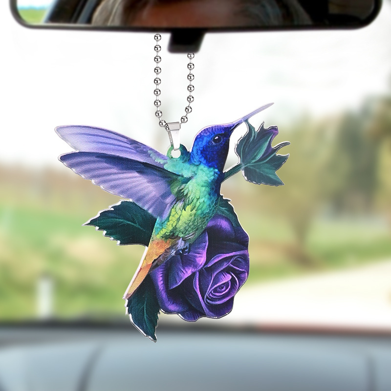 Hummingbirds On Purple Roses Pendant