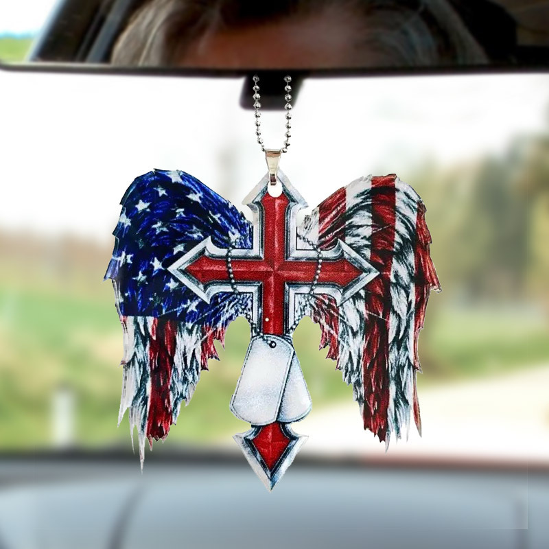 American Flag Winged Cross Pendant