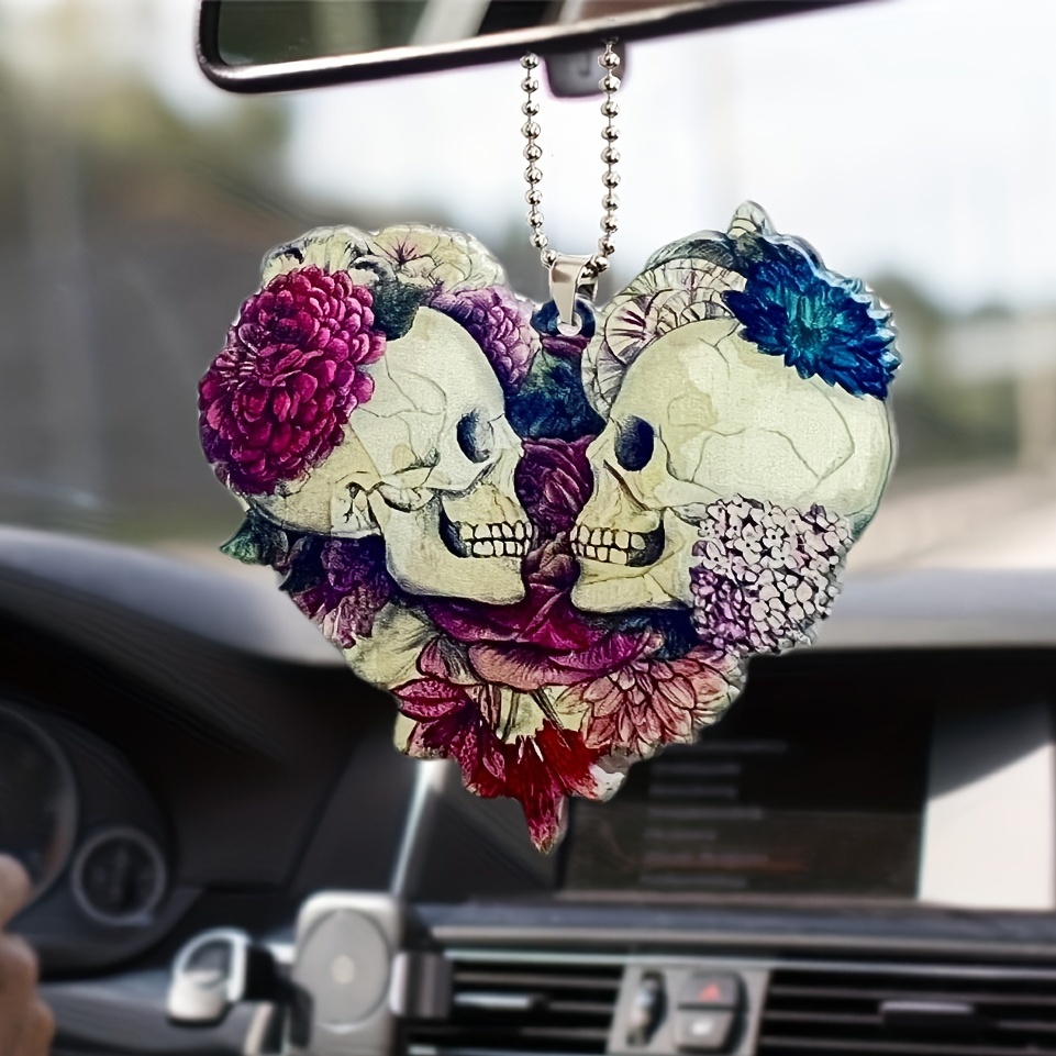 Love Heart Skull Flower Pendant