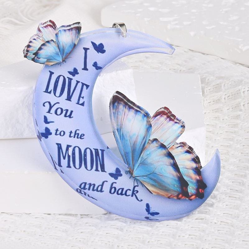 Beautiful Blue Butterfly Moon Pendant - Perfect Car Rearview Mirror Accessory & Gift!