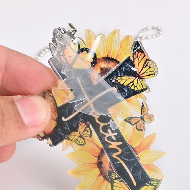 1pc Sunflower Cross Acrylic Pendant: Perfect for Car, Home, and Backpack Decoration - A Festive Easter Gift!