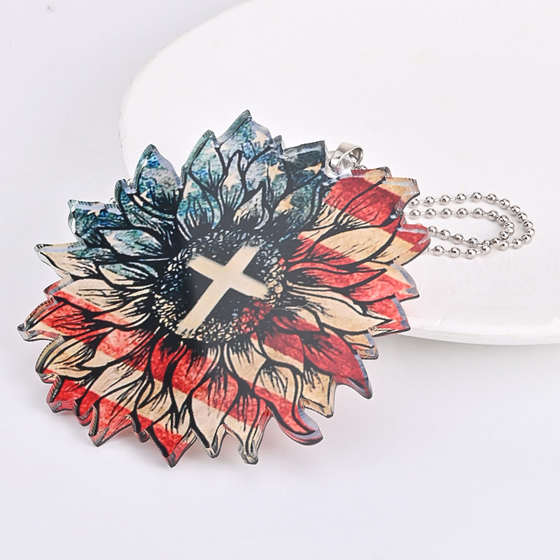 Show Your Patriotism with This American Flag Sunflower Pendant - Perfect for Car, Home, and Bag Decorations!