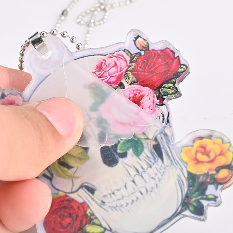 Flower White Skeleton Acrylic Pendant Car Rearview Mirror Accessories Halloween Decorations Gift