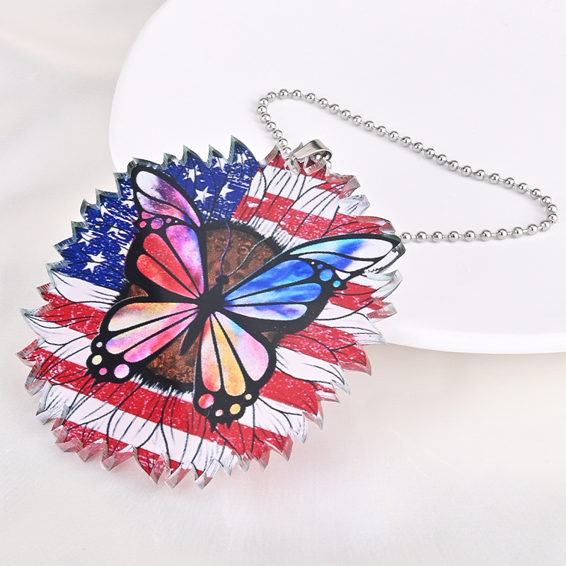 American Flag Sunflower Butterfly Decorative Pendant, Interior Rearview Mirror Suspension Accessories, Car Keys And Bag Pendant