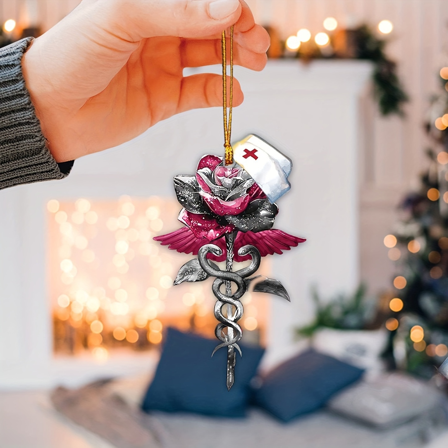 1pc Rose Nurse Hat Car Rearview Mirror Pendant: A Festive Christmas Decoration and Gift for Your Home and Car!