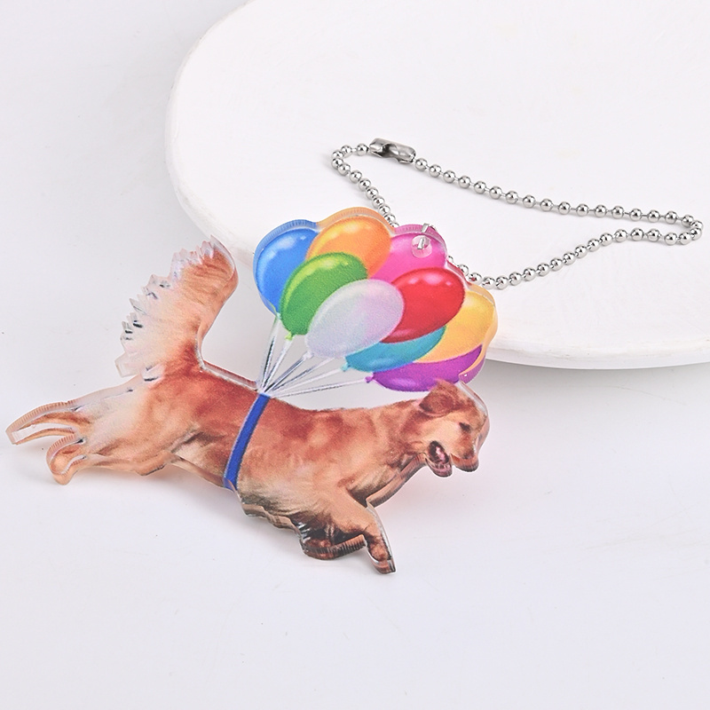 Golden Retriever Car Pendant Rearview Mirror Pendant, Colorful Balloon Dog Car Pendant Car Interior Decoration, Home Window Room Hanging