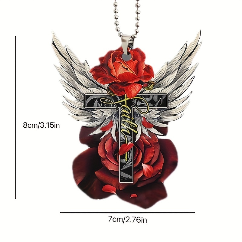 1pc Red Flower Cross Wings Car Interior Pendant: A Perfect Holiday Home Decor Gift!