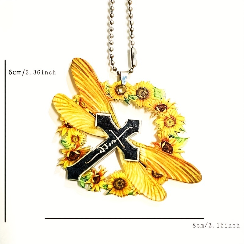Cute Cross Sunflower Dragonfly Car Interior Pendant - Perfect Holiday Decoration & Couple Gift Keychain!