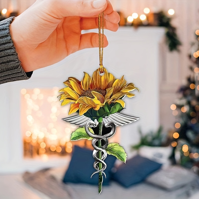 Sunflower Acrylic Car Rearview Mirror Hanging Ornament - Add a Touch of Fashion with Snake Wrapped Branches Keychain!