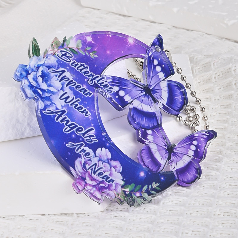 Luxurious Purple Butterfly Moon Pendant Car Rearview Mirror Accessory - Perfect Gift for Someone Special!