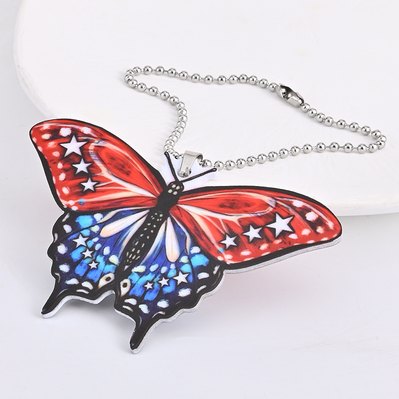 Beautiful Red And Blue Butterfly Pendant, Car Suspension Decoration, Car Interior Rearview Mirror Pendant, Car Key Accessories