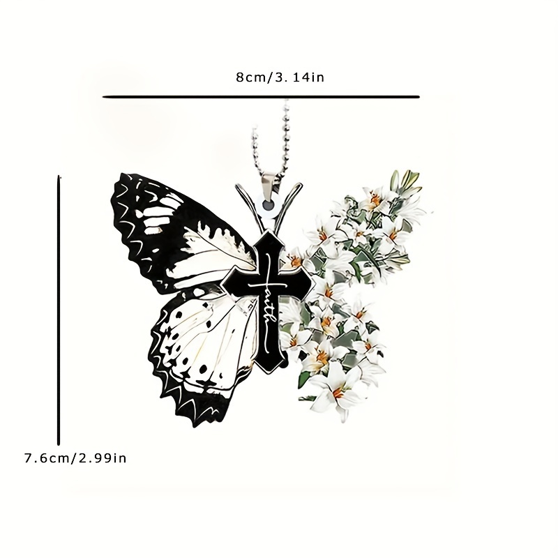 1pc Butterfly Cross Christian Religion Wind Chime Hanging Car Decoration Car Interior Accessories Women