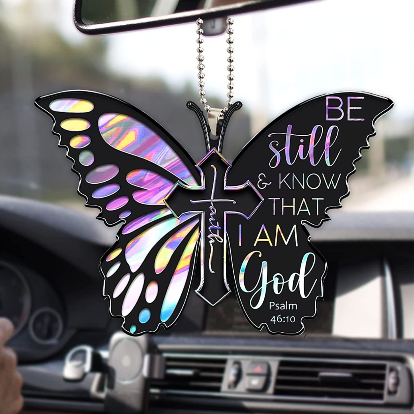 Colorful Butterfly & Cross Pendant