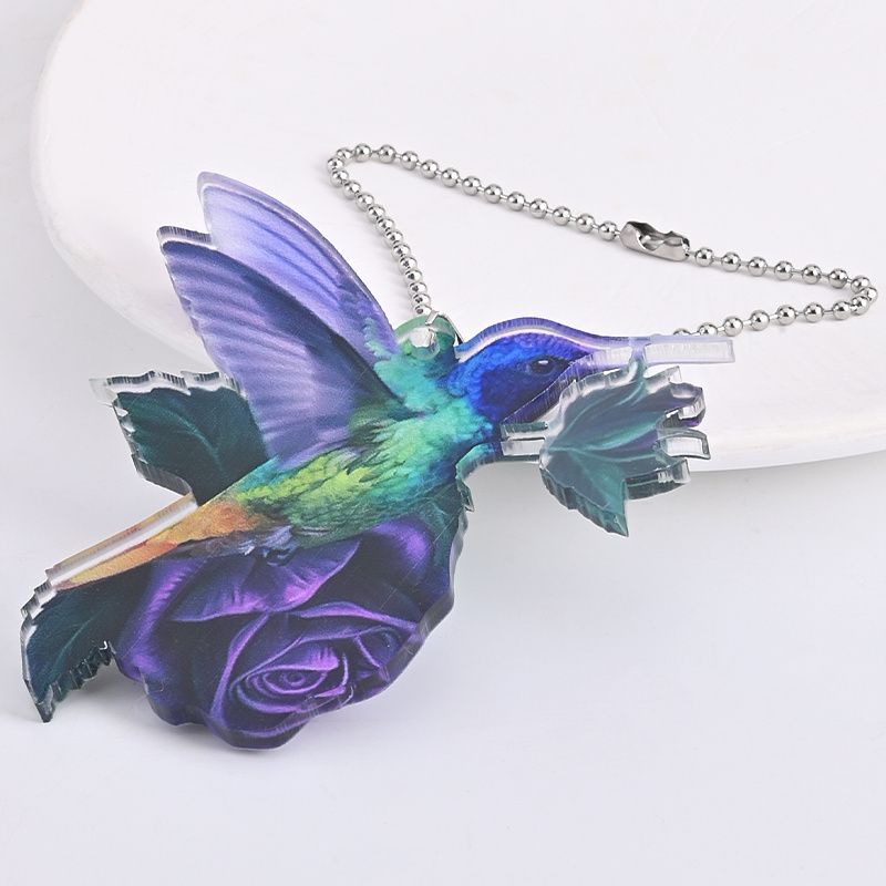 Hummingbirds On Purple Roses Pendant
