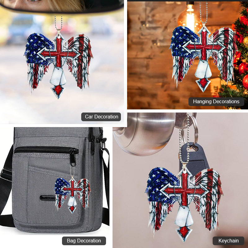 American Flag Winged Cross Pendant