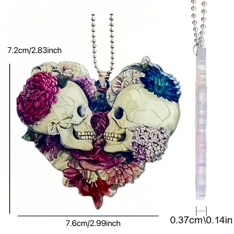 Love Heart Skull Flower Pendant