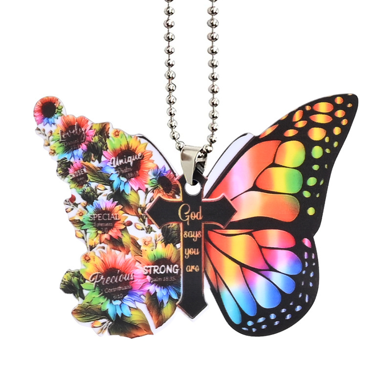 Beautiful Butterfly Cross Christian Car Rearview Mirror Accessories - Perfect Home Decor & Christmas Tree Ornament Gift!