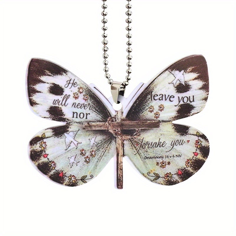 Unique Christian Cross Butterfly Car Charm - A Stylish Rearview Mirror Ornament