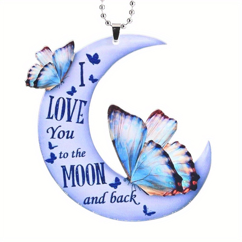 Beautiful Blue Butterfly Moon Pendant - Perfect Car Rearview Mirror Accessory & Gift!