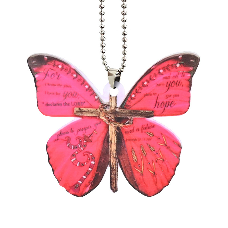 Christian Lucky Red Butterfly Car Rearview Mirror Decoration - An Attractive & Unique Car Pendant Keychain!