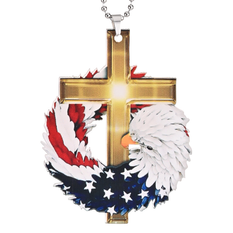 Show Your Patriotism and Faith with This Stunning Eagle Wreath Cross Pendant - Perfect for Car or Home Decor!