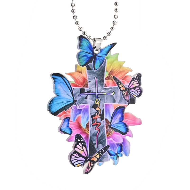 Brighten Up Your Home and Car with This Colorful Butterfly Jesus Cross Pendant!