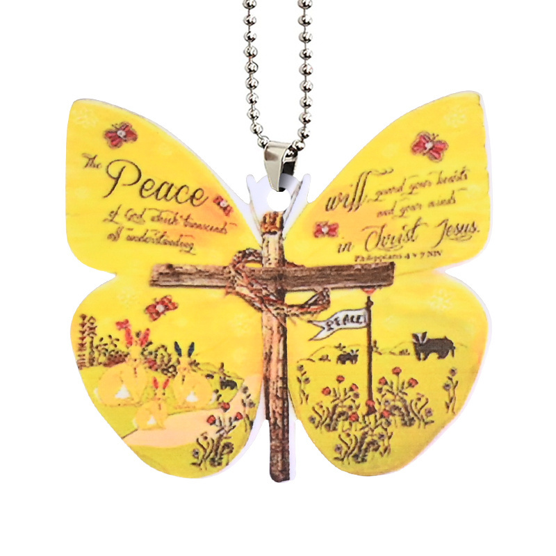 1pc Stylish Cross Butterfly Car Rearview Mirror Hanging Ornament - Add a Touch of Luck to Your Car!