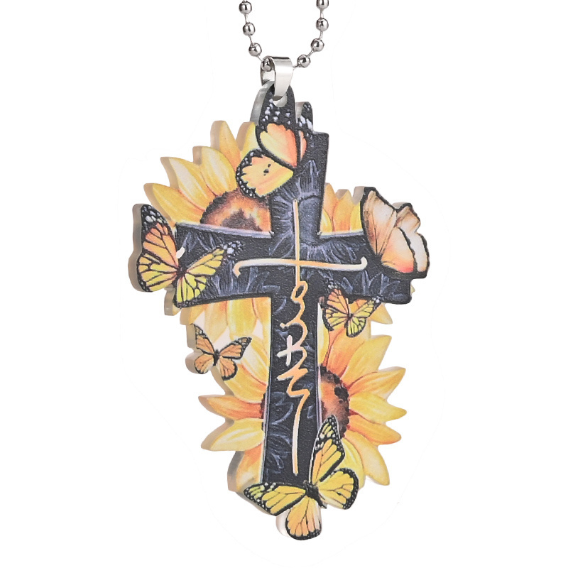 1pc Sunflower Cross Acrylic Pendant: Perfect for Car, Home, and Backpack Decoration - A Festive Easter Gift!