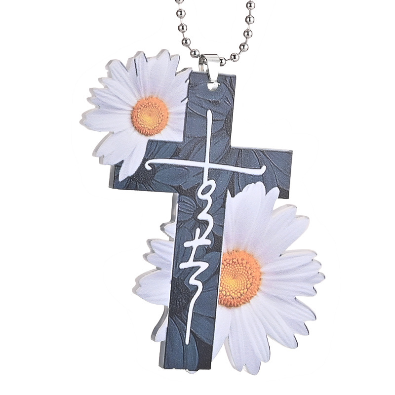 Easter Gift: Jesus Cross Little Daisy Pendant - Perfect for Home & Car Decoration!
