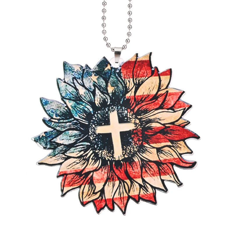 Show Your Patriotism with This American Flag Sunflower Pendant - Perfect for Car, Home, and Bag Decorations!