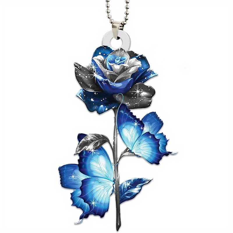 Fashionable Blue Butterfly Car Charm - Add a Touch of Elegance to Your Rearview Mirror!