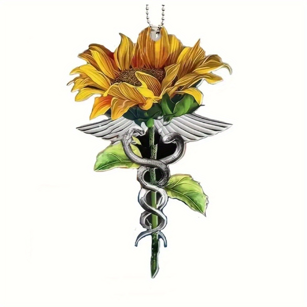 Sunflower Acrylic Car Rearview Mirror Hanging Ornament - Add a Touch of Fashion with Snake Wrapped Branches Keychain!