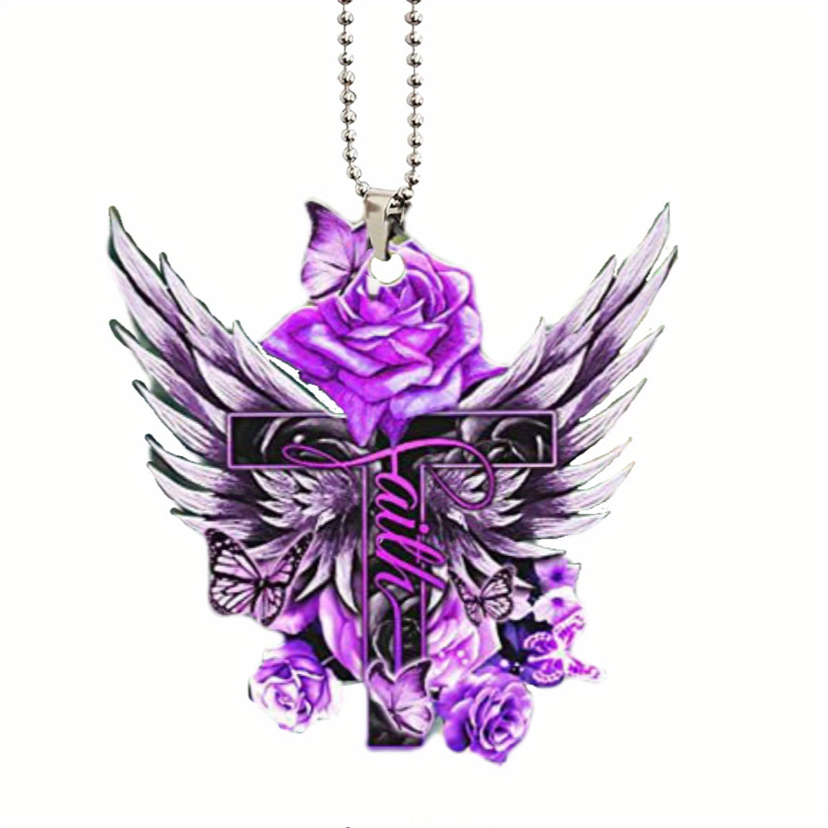 1pc Cross Wing Purple Flower Car Interior Pendant Holiday Home Decoration Accessories Martial Arts Pendant Key Chain Gift