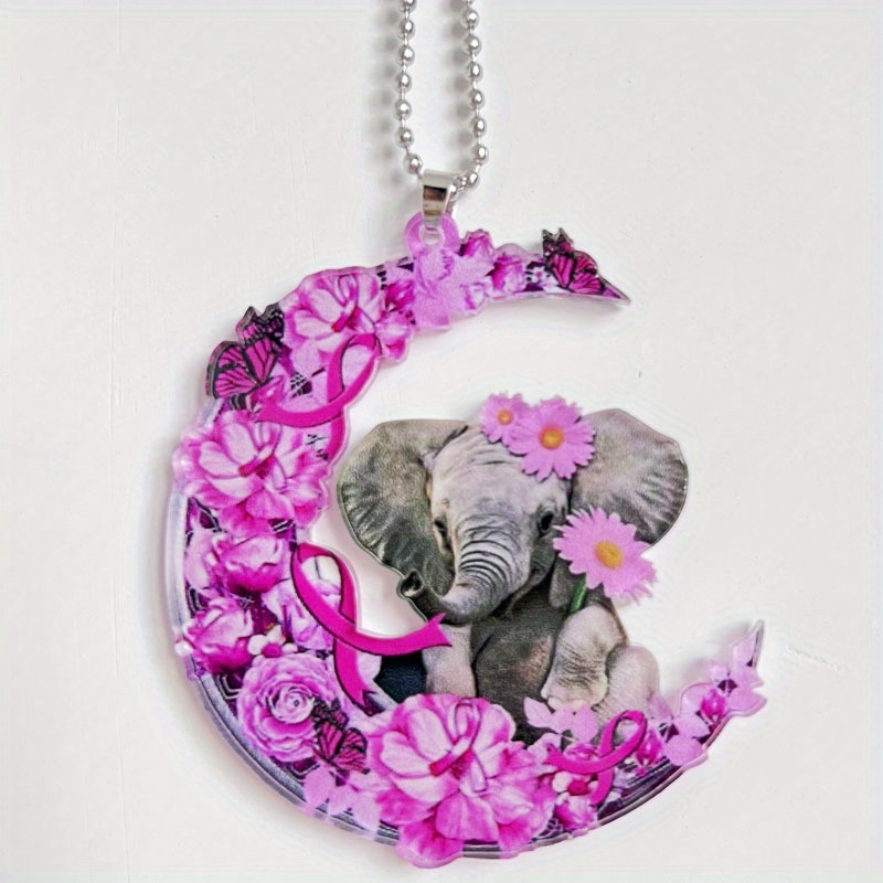 1pc Pink Flower Moon Pendant With Chain Pendant, Elephant Rear View Mirror Pendant Car Interior Accessories Women