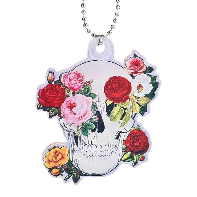 Flower White Skeleton Acrylic Pendant Car Rearview Mirror Accessories Halloween Decorations Gift