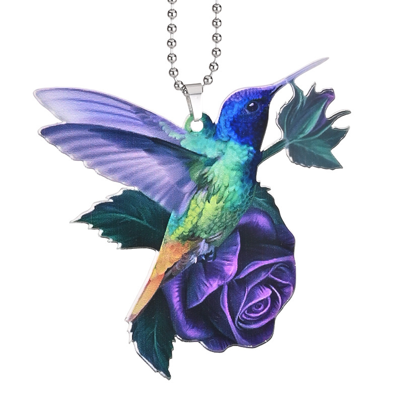 Hummingbirds On Purple Roses Pendant