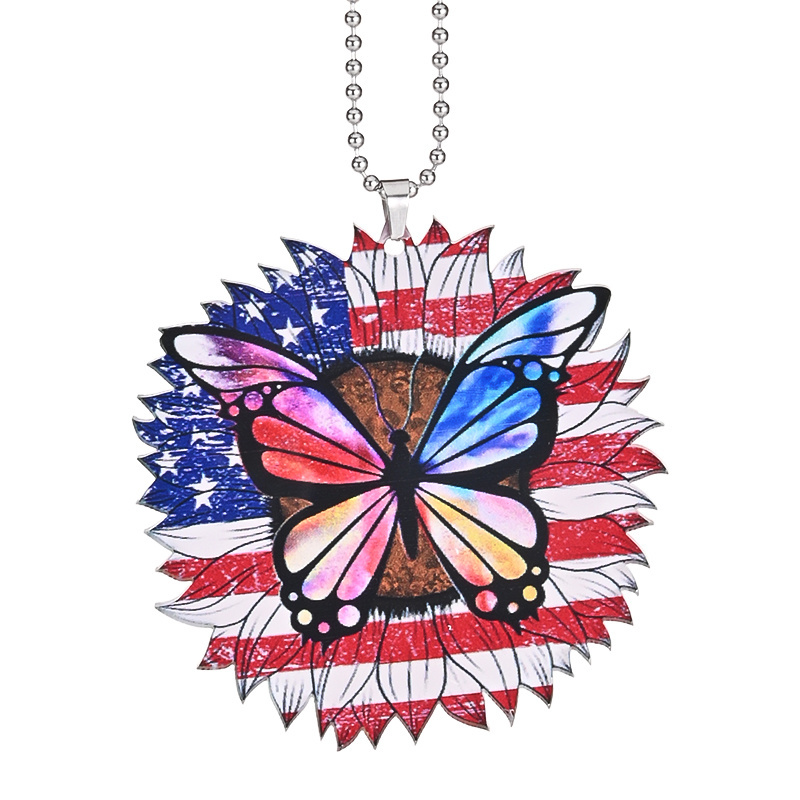 American Flag Sunflower Butterfly Decorative Pendant, Interior Rearview Mirror Suspension Accessories, Car Keys And Bag Pendant