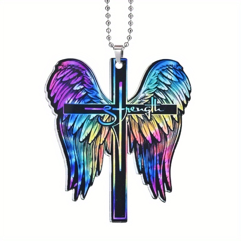 Colored Feather Cross Decorative Pendant, Automotive Accessories, Automotive Interior Rearview Mirror Pendant, Home Decorative Pendant, Bag Pendant