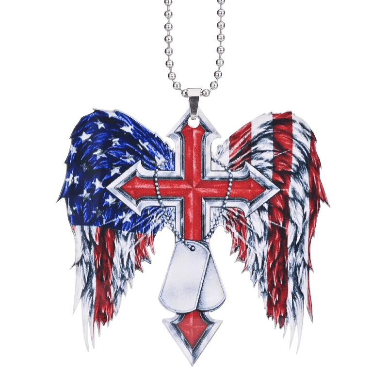 American Flag Winged Cross Pendant