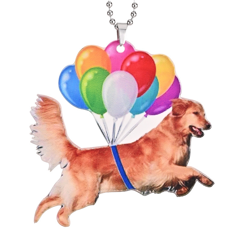Golden Retriever Car Pendant Rearview Mirror Pendant, Colorful Balloon Dog Car Pendant Car Interior Decoration, Home Window Room Hanging