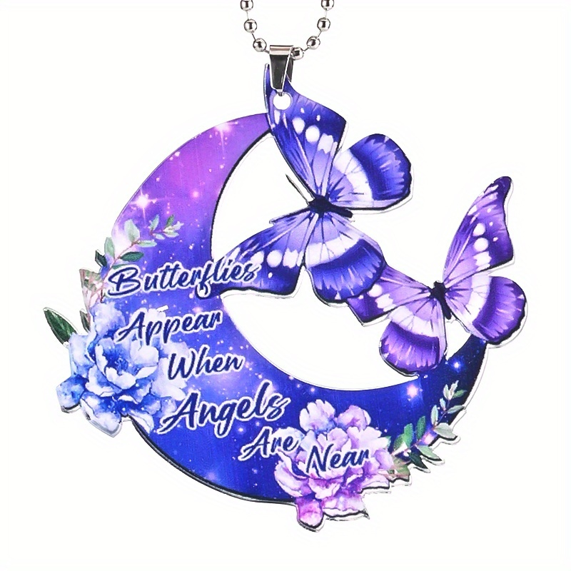 Luxurious Purple Butterfly Moon Pendant Car Rearview Mirror Accessory - Perfect Gift for Someone Special!