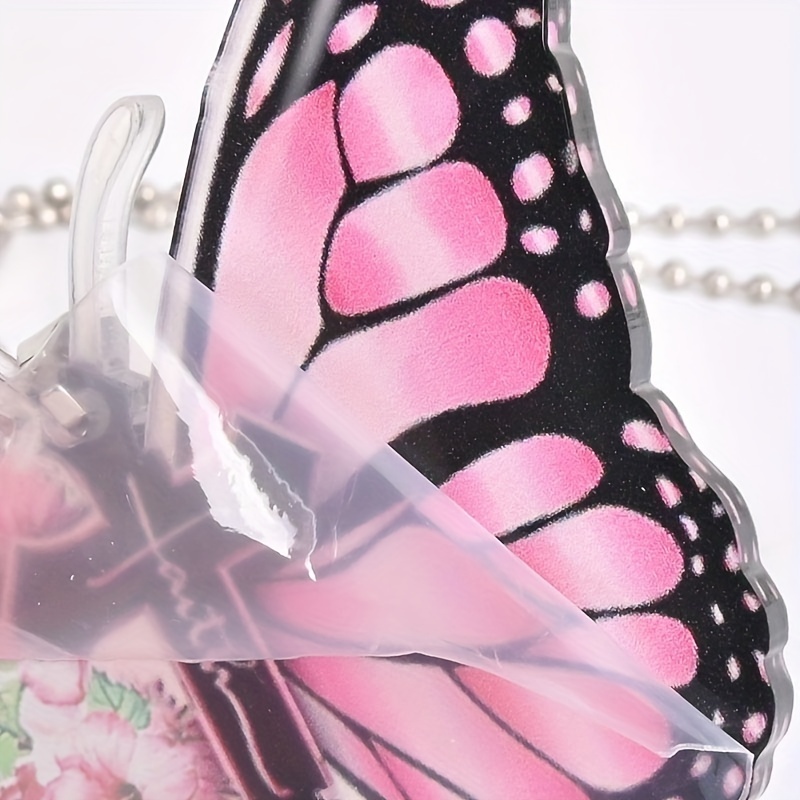 Beautiful Pink Butterfly and Flower Jesus Cross Pendant - The Perfect Car Rearview Mirror Accessory and Gift!