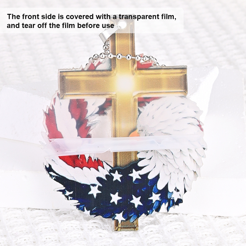Show Your Patriotism and Faith with This Stunning Eagle Wreath Cross Pendant - Perfect for Car or Home Decor!