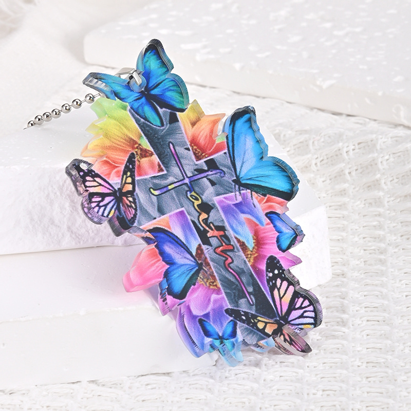 Brighten Up Your Home and Car with This Colorful Butterfly Jesus Cross Pendant!