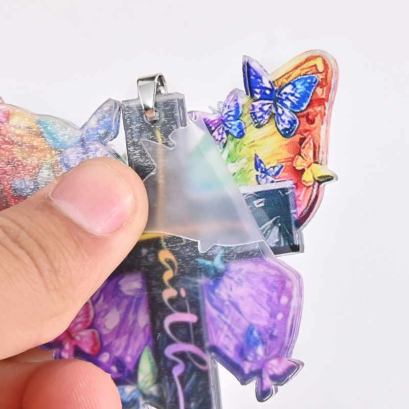 Colorful Butterfly Jesus Cross Pendant: Perfect Car Rearview Mirror & Key Chain Accessories for Holiday Gifts
