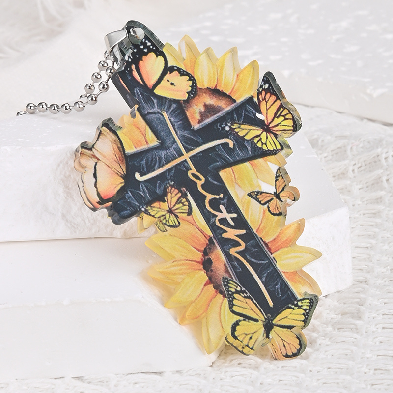 1pc Sunflower Cross Acrylic Pendant: Perfect for Car, Home, and Backpack Decoration - A Festive Easter Gift!
