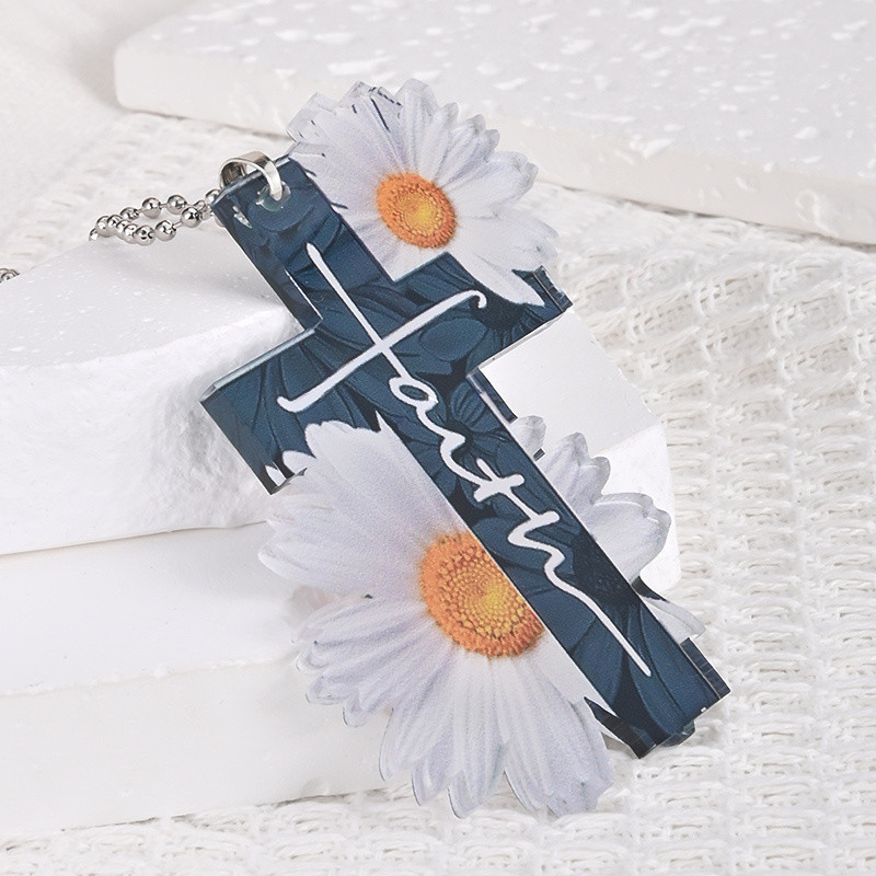 Easter Gift: Jesus Cross Little Daisy Pendant - Perfect for Home & Car Decoration!